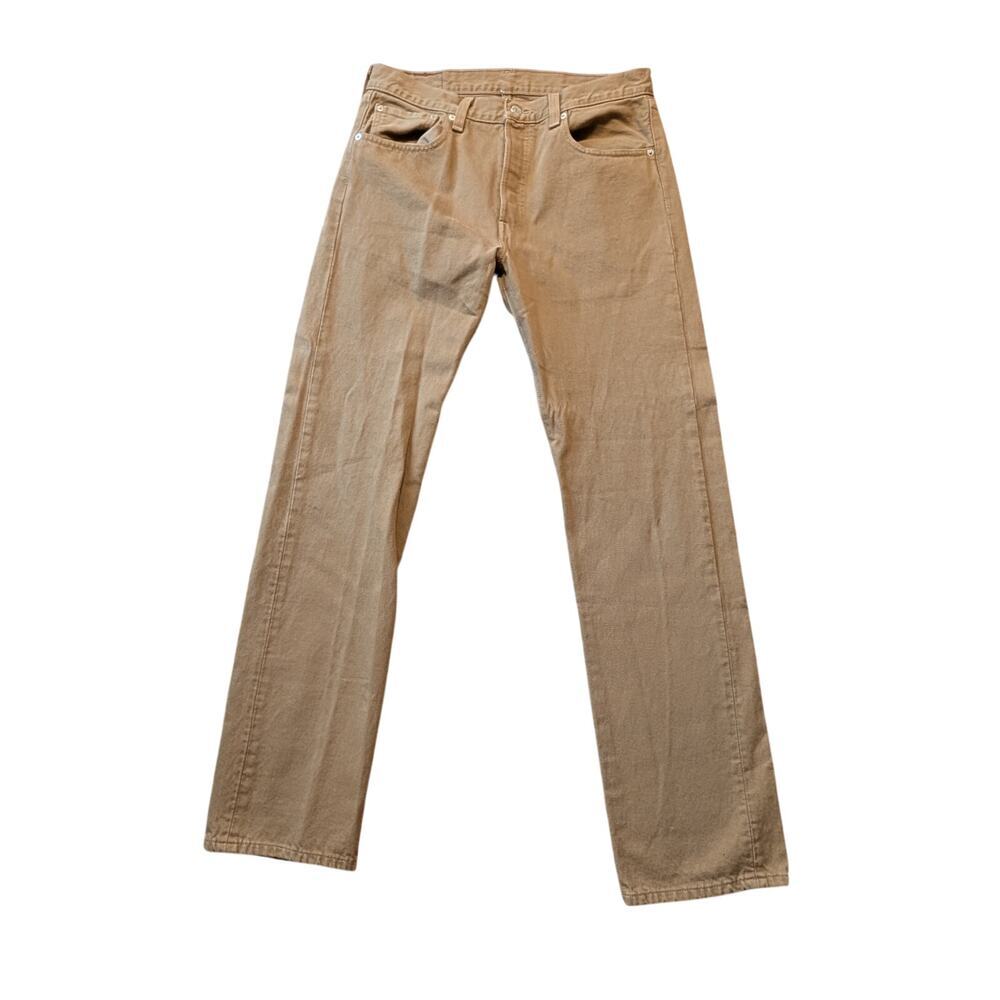 LEVI'S 501 size 32X34, Tan/brown wash denim jeans; straight leg.